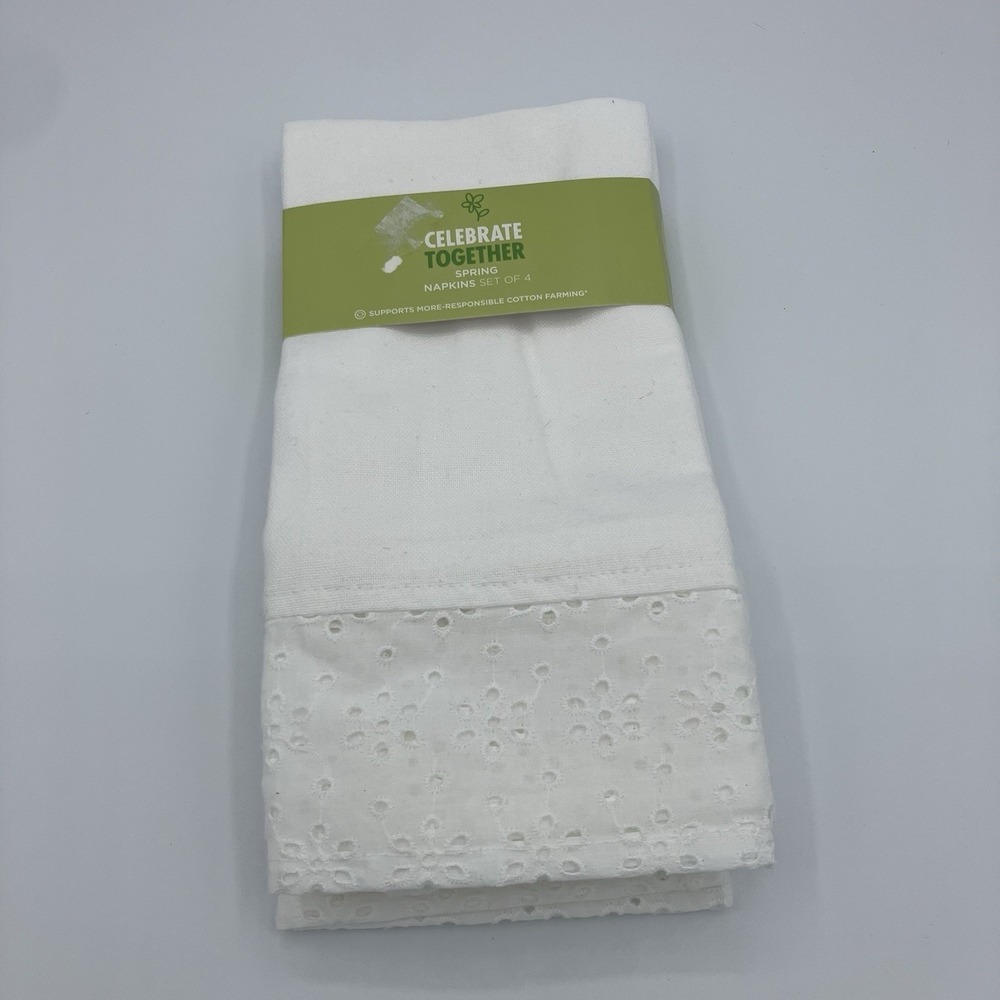 White Eyelet Napkins Spring Celebrate Together Set of 4 100% Cotton 18x18 New